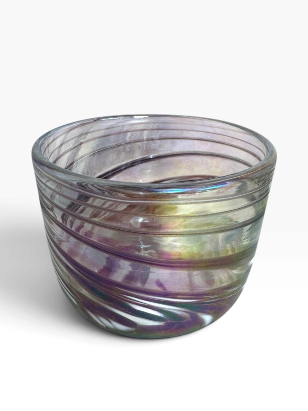 Iridescent Handblown Glass Bowl - Purple swirl signed Rosetree studios 2000